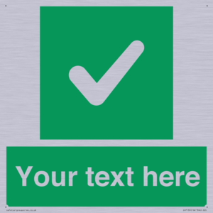 Custom green background, green square with tick sign